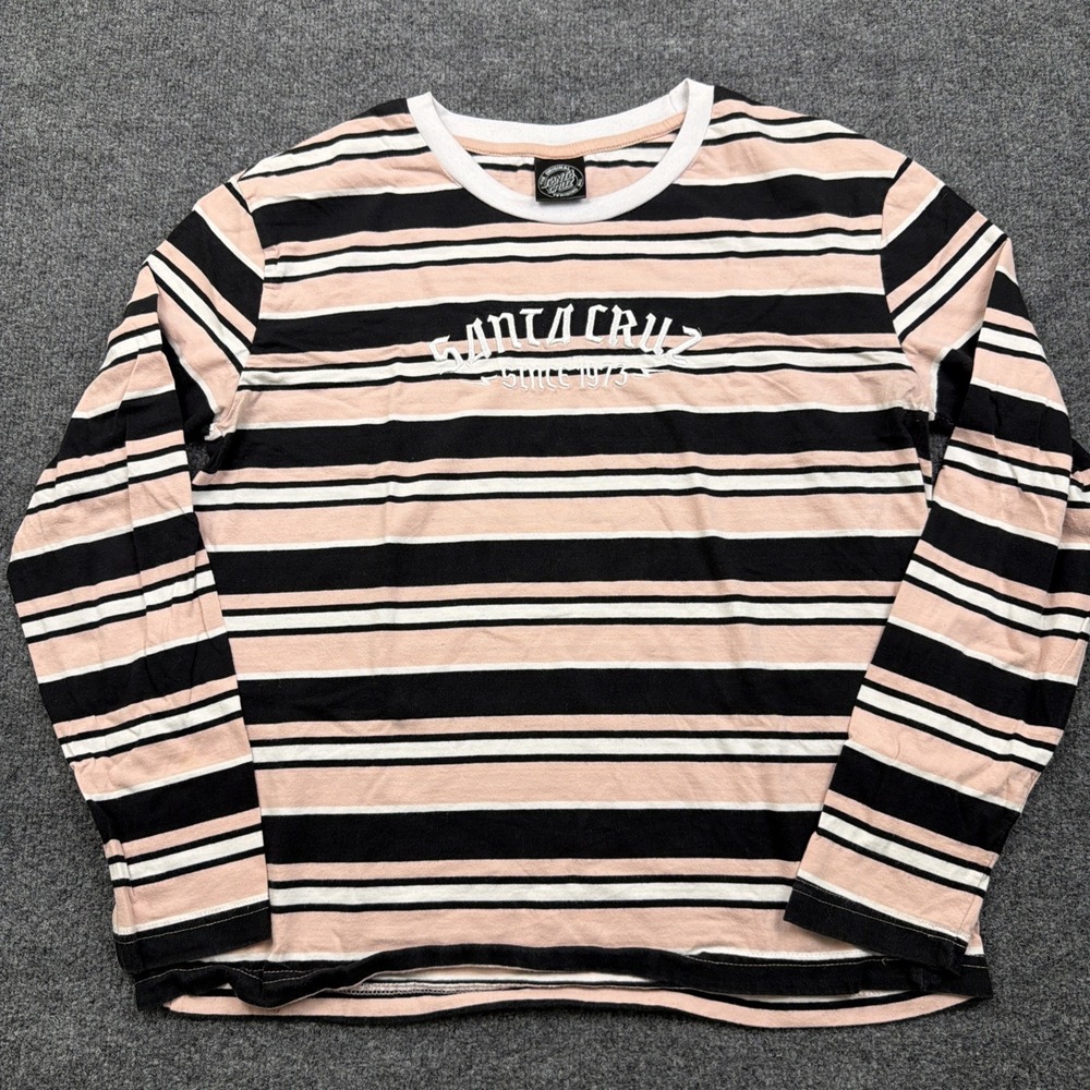 Santa Cruz‎ Womens L Pink Striped Long Sleeve 100% Cotton Shirt Top Skater